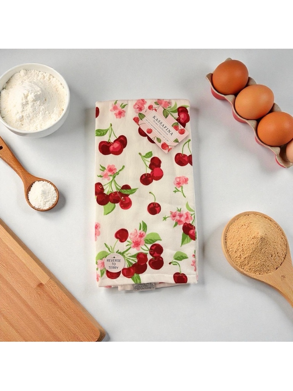 Kassafina Cherry and Floral Kitchen Towel Set - NWT (2 count)